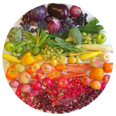Circular picture of fruits and vegtables